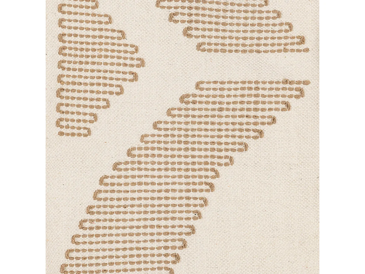 Tapis décoratif Blanc Ivoire et Beige lin motif en relief brodé 120 x 170 cm
