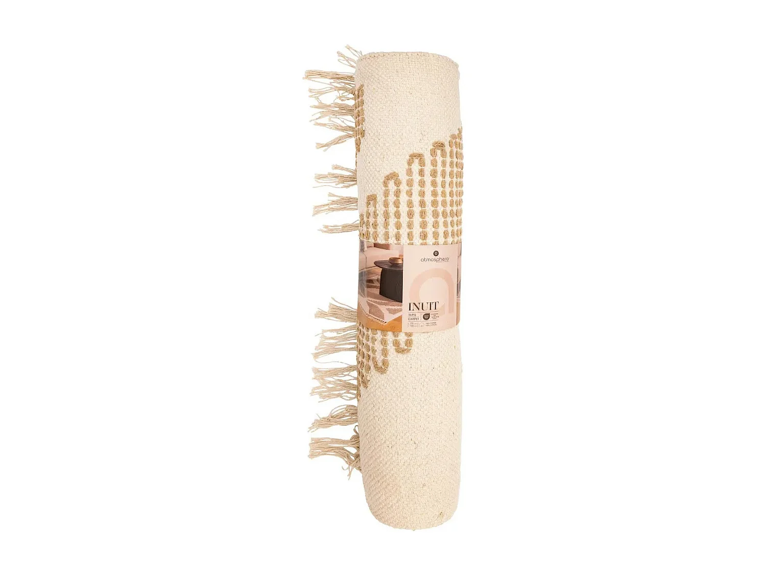 Tapis décoratif Blanc Ivoire et Beige lin motif en relief brodé 120 x 170 cm