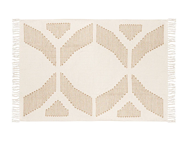 Tapis décoratif Blanc Ivoire et Beige lin motif en relief brodé 120 x 170 cm