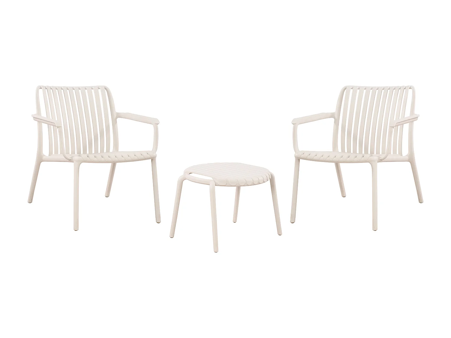 Salon de jardin en polypropylère : 2 fauteuils bas empilables et une table basse - Beige - SESEH de MYLIA