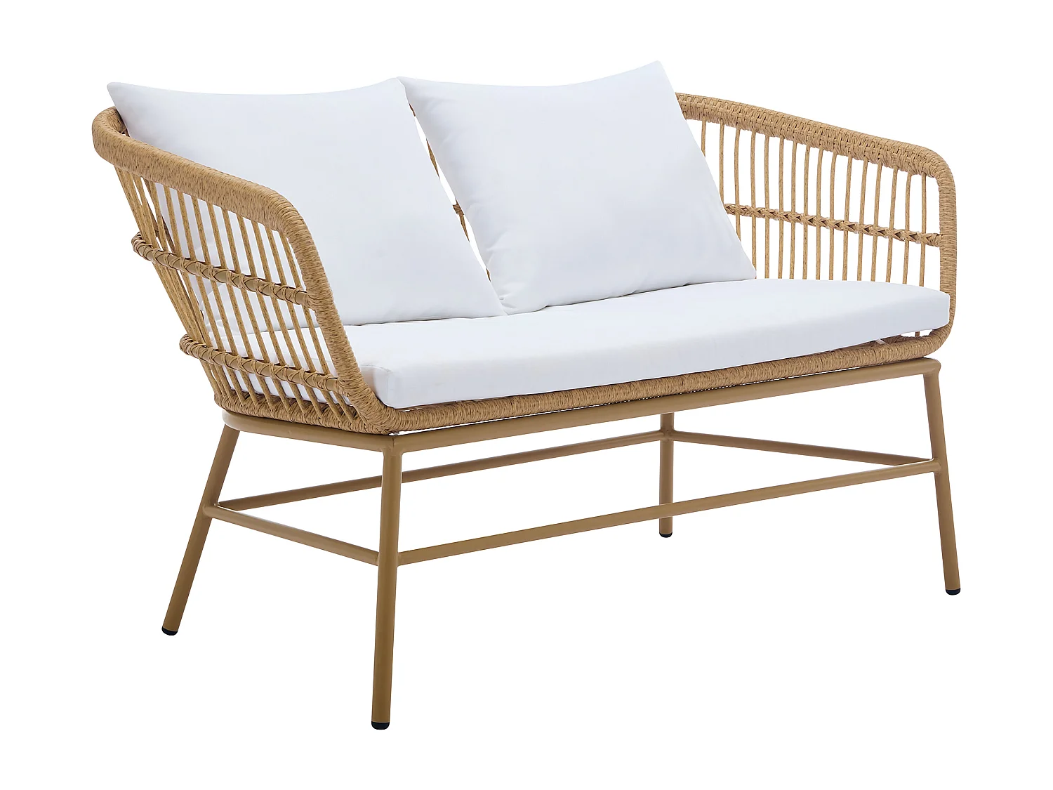 Garten-Sitzgruppe aus Polyrattan: 1 Sofa 2-Sitzer, 2 Sessel & 1 Tisch - Holzfarben hell - LOUSINI von MYLIA