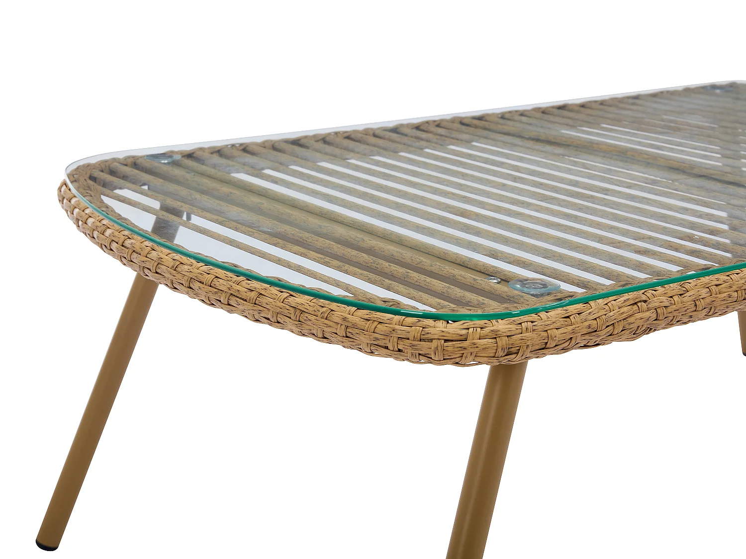 Garten-Sitzgruppe aus Polyrattan: 1 Sofa 2-Sitzer, 2 Sessel & 1 Tisch - Holzfarben hell - LOUSINI von MYLIA