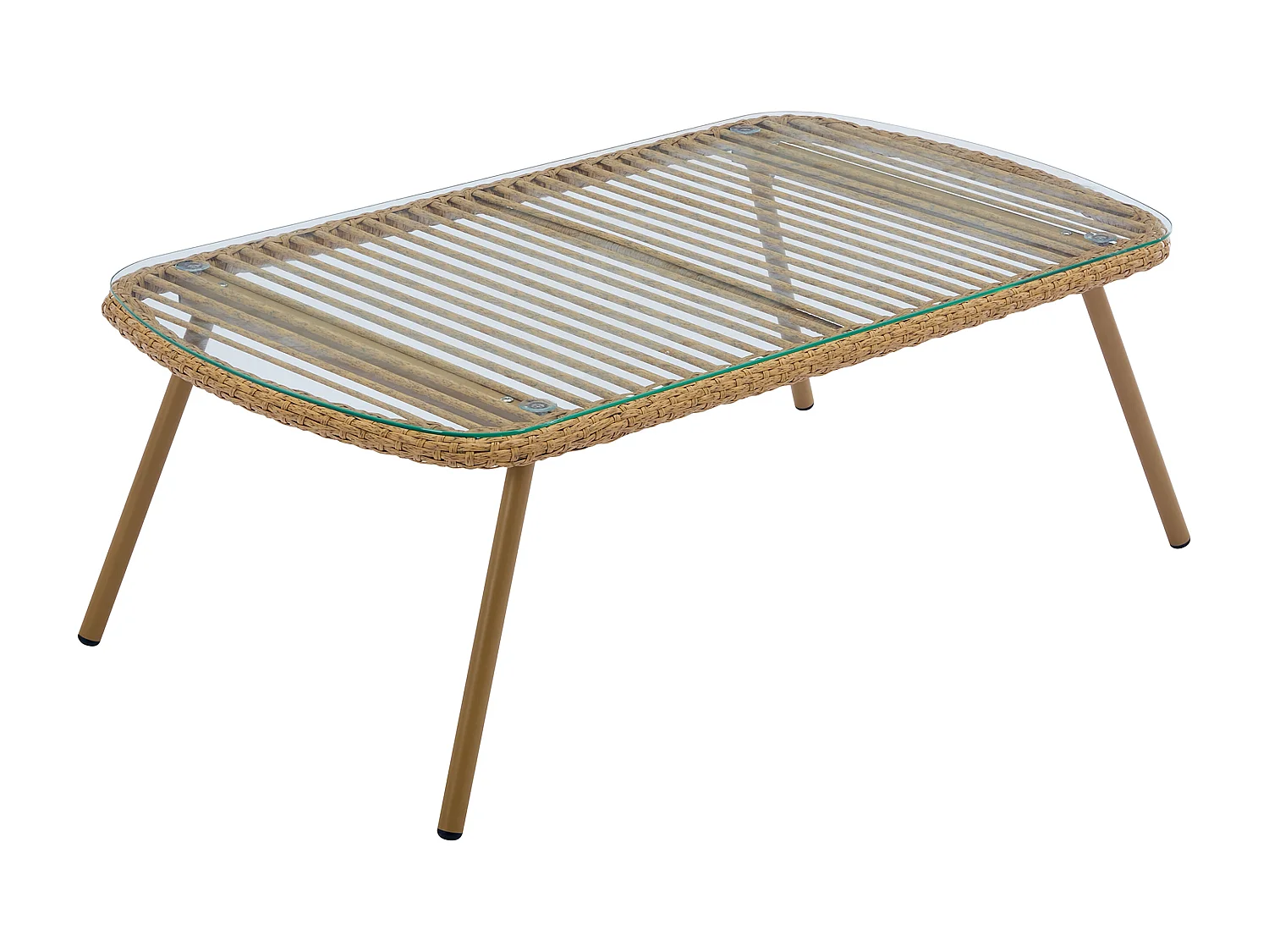 Garten-Sitzgruppe aus Polyrattan: 1 Sofa 2-Sitzer, 2 Sessel & 1 Tisch - Holzfarben hell - LOUSINI von MYLIA