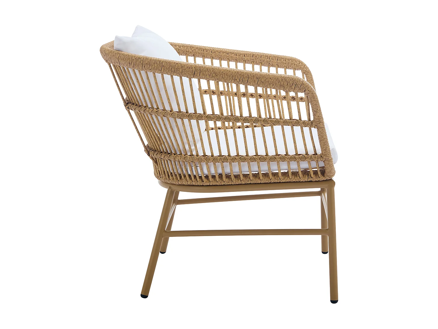 Garten-Sitzgruppe aus Polyrattan: 1 Sofa 2-Sitzer, 2 Sessel & 1 Tisch - Holzfarben hell - LOUSINI von MYLIA