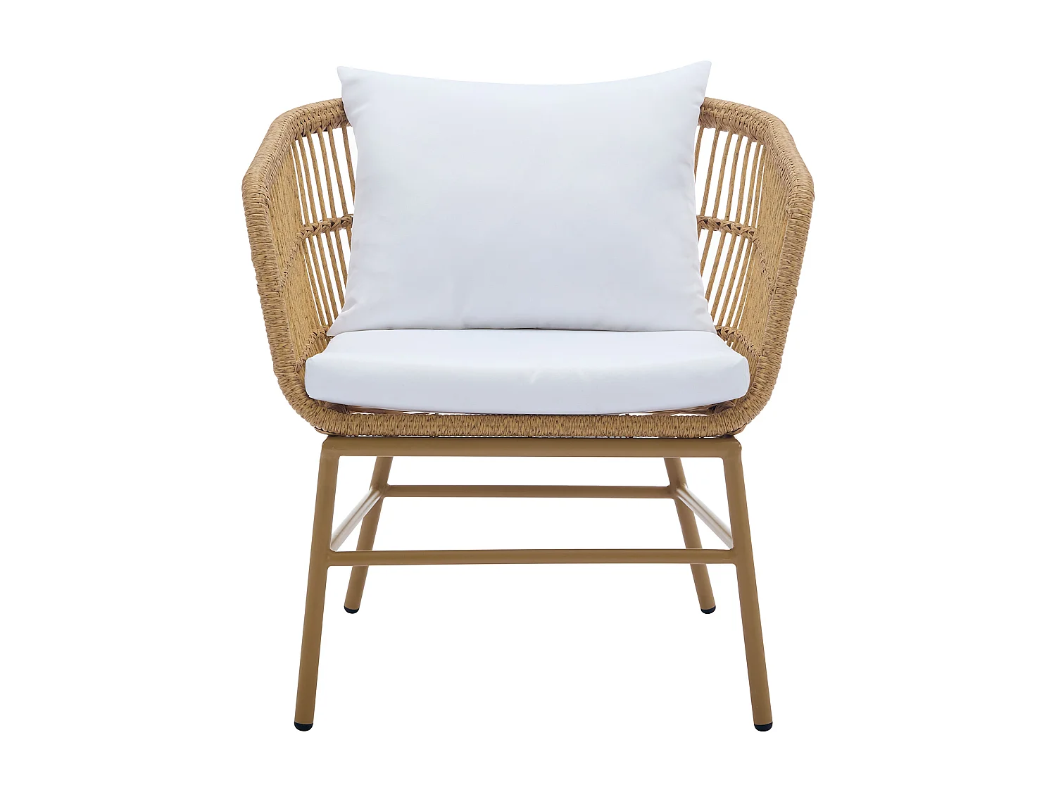 Garten-Sitzgruppe aus Polyrattan: 1 Sofa 2-Sitzer, 2 Sessel & 1 Tisch - Holzfarben hell - LOUSINI von MYLIA