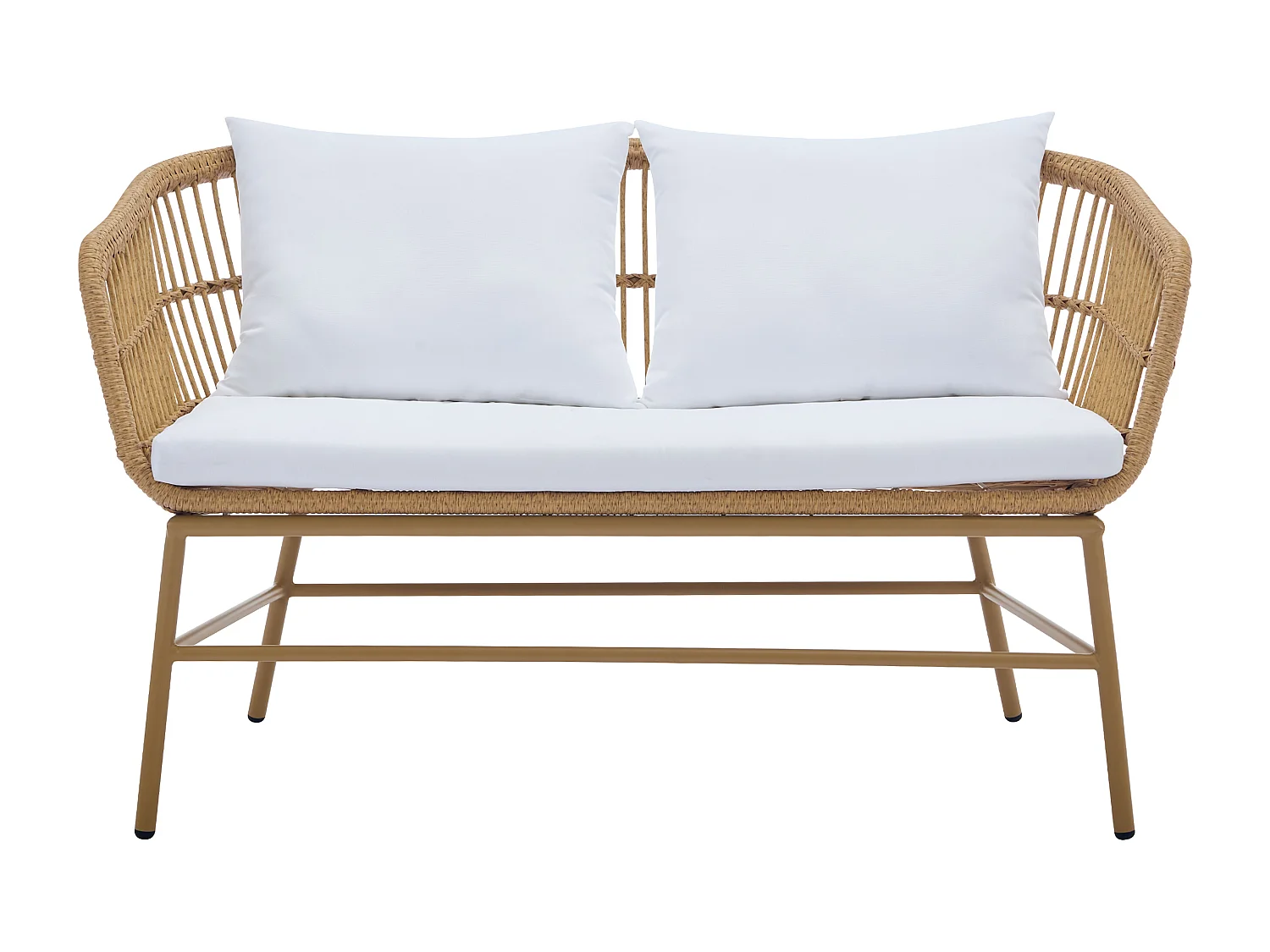 Garten-Sitzgruppe aus Polyrattan: 1 Sofa 2-Sitzer, 2 Sessel & 1 Tisch - Holzfarben hell - LOUSINI von MYLIA