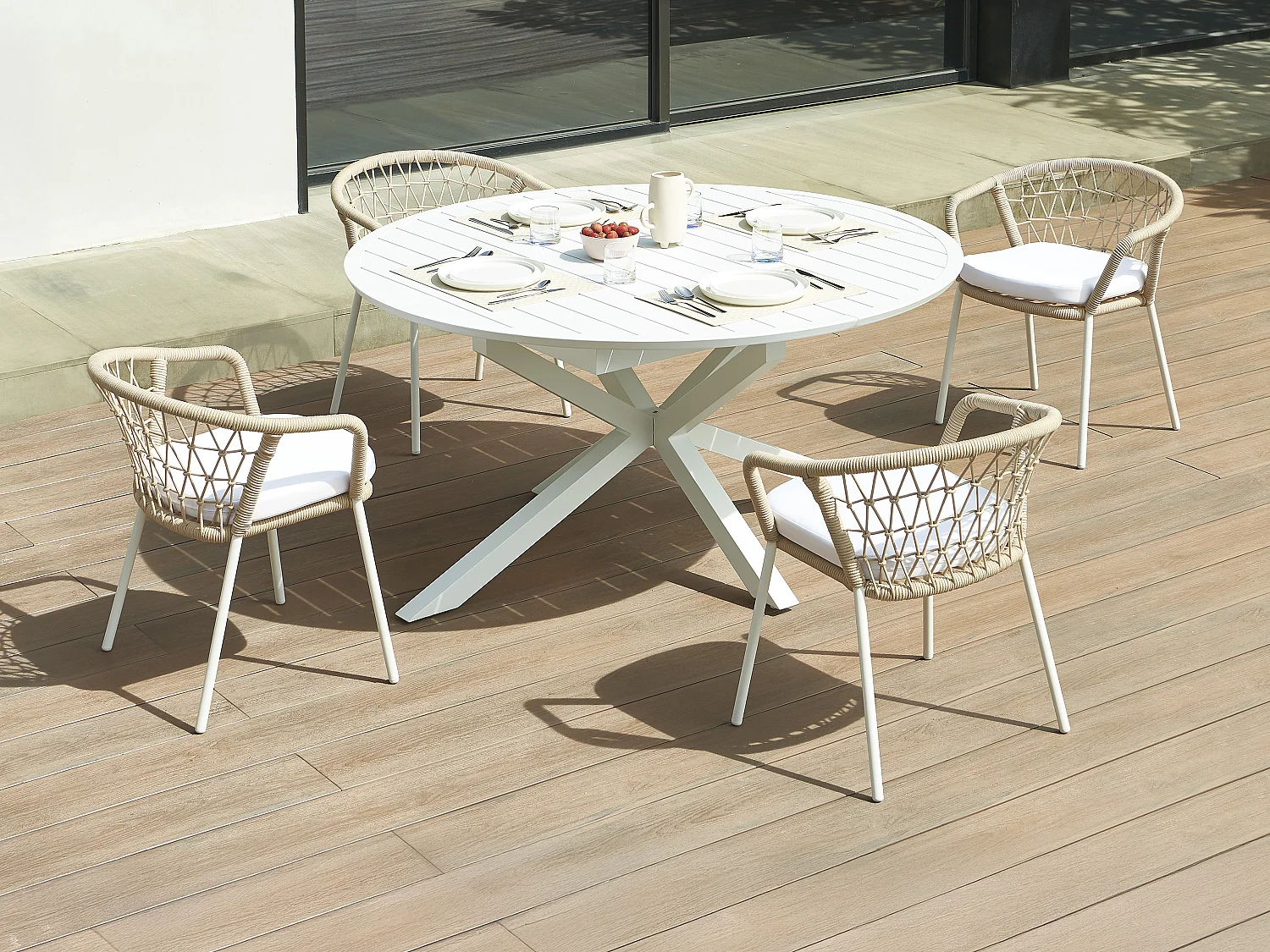 Gartensessel 2er Set - Metall & Seile - Beige & weißes Kissen - ZALLY von MYLIA