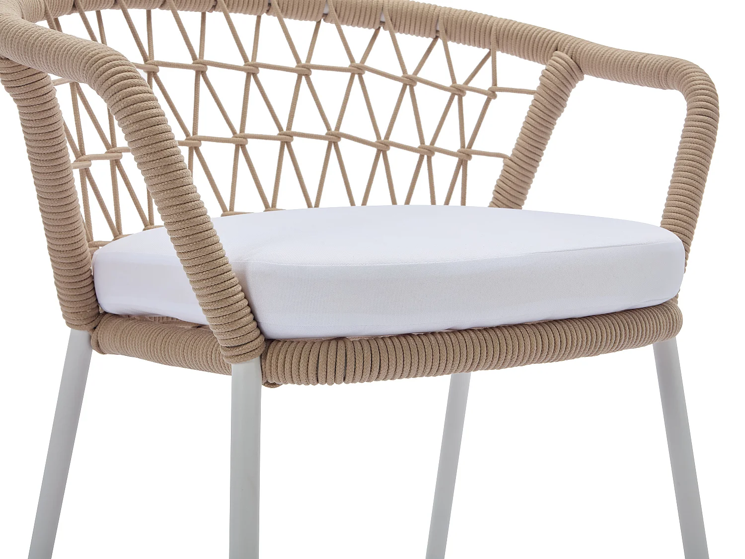 Lot de 2 fauteuils de jardin en métal et corde - Beige avec coussin blanc - ZALLY de MYLIA