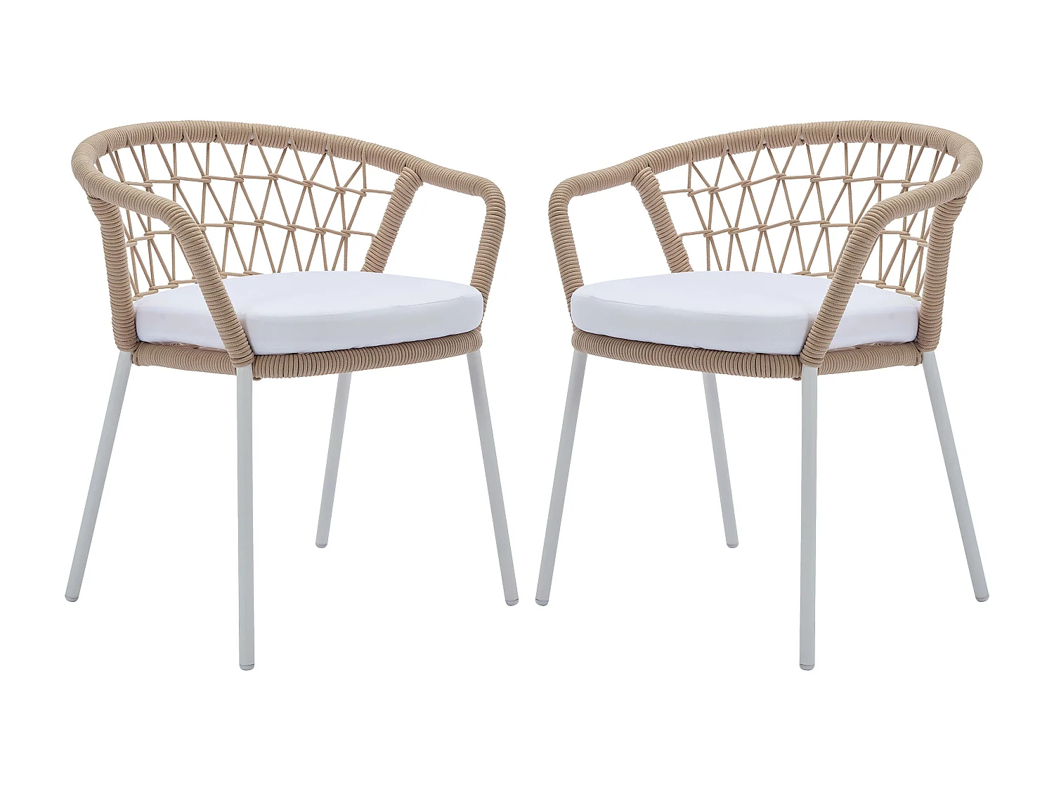 Lot de 2 fauteuils de jardin en métal et corde - Beige avec coussin blanc - ZALLY de MYLIA
