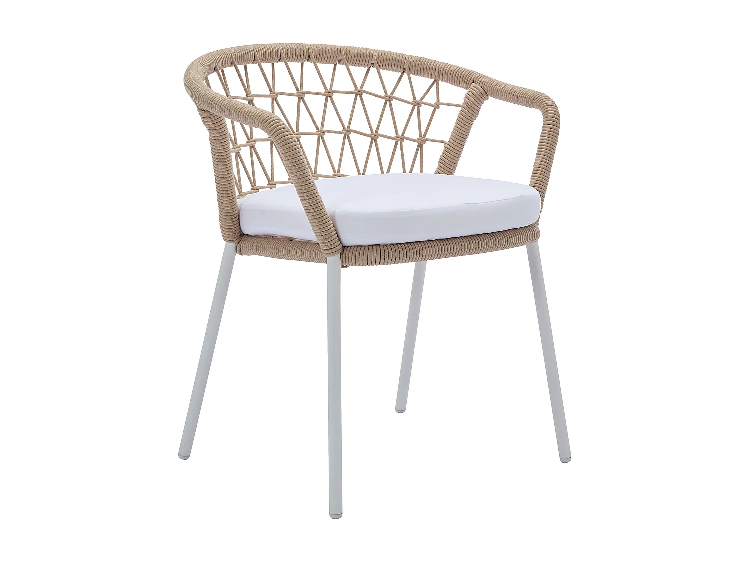 Lot de 2 fauteuils de jardin en métal et corde - Beige avec coussin blanc - ZALLY de MYLIA