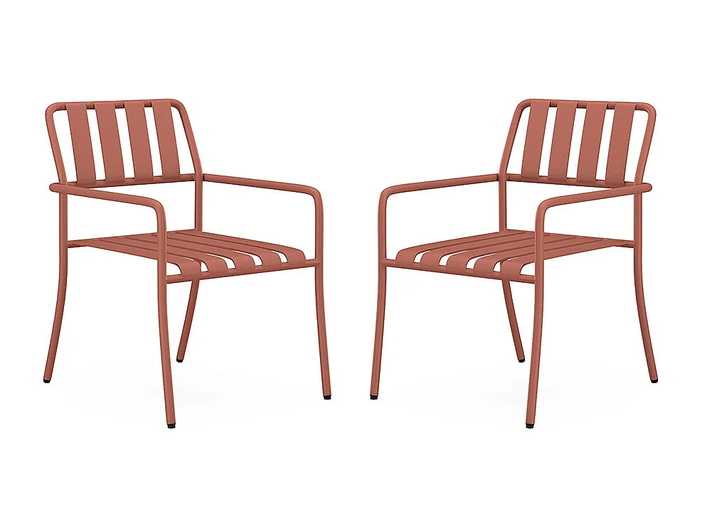 Set van 2 opstapelbare tuinfauteuils van metaal - Terracotta - BIRMOS van MYLIA