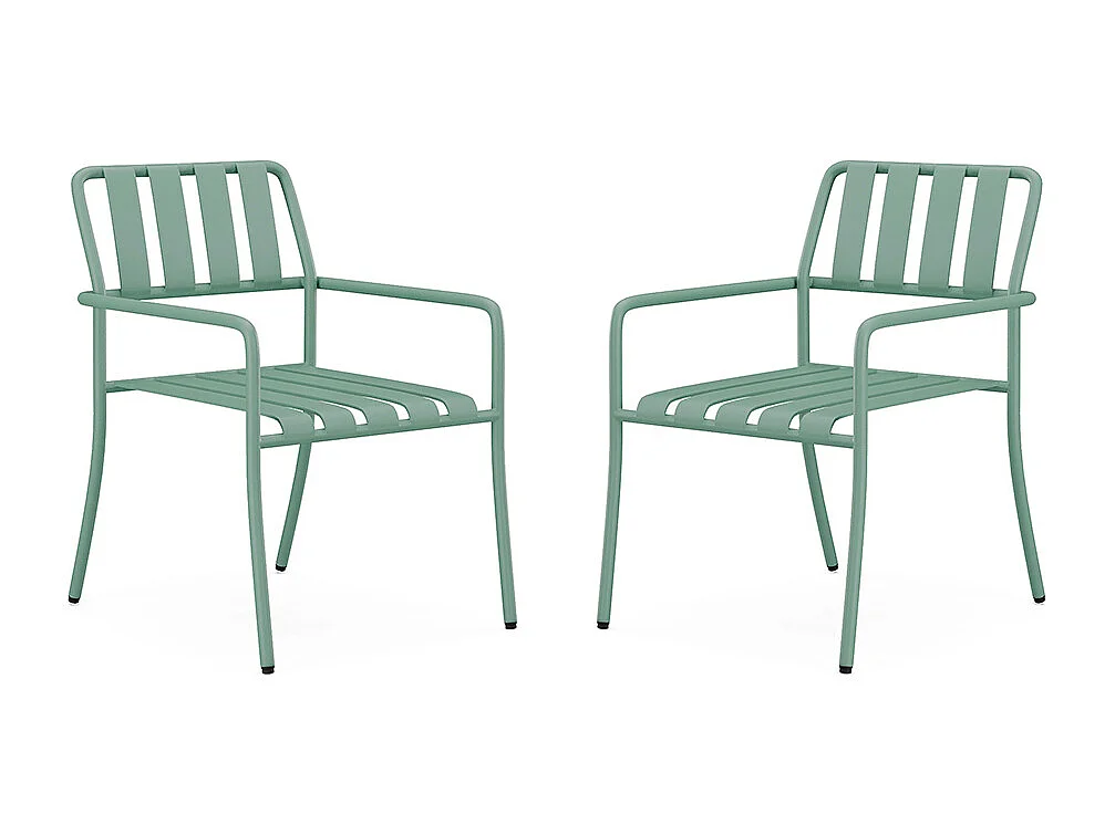 Conjunto de 2 sillones de jardín apilables de metal - Verde almendra - BIRMOS de MYLIA