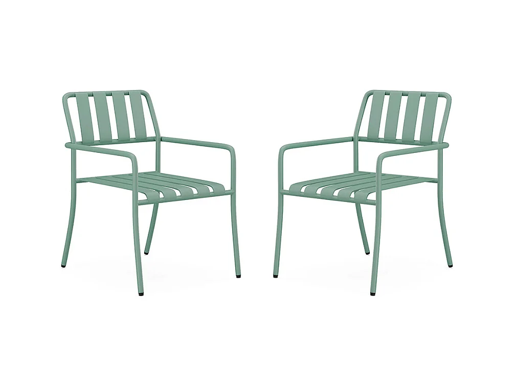 Lot de 2 fauteuils de jardin empilables en métal - Vert amande - BIRMOS de MYLIA