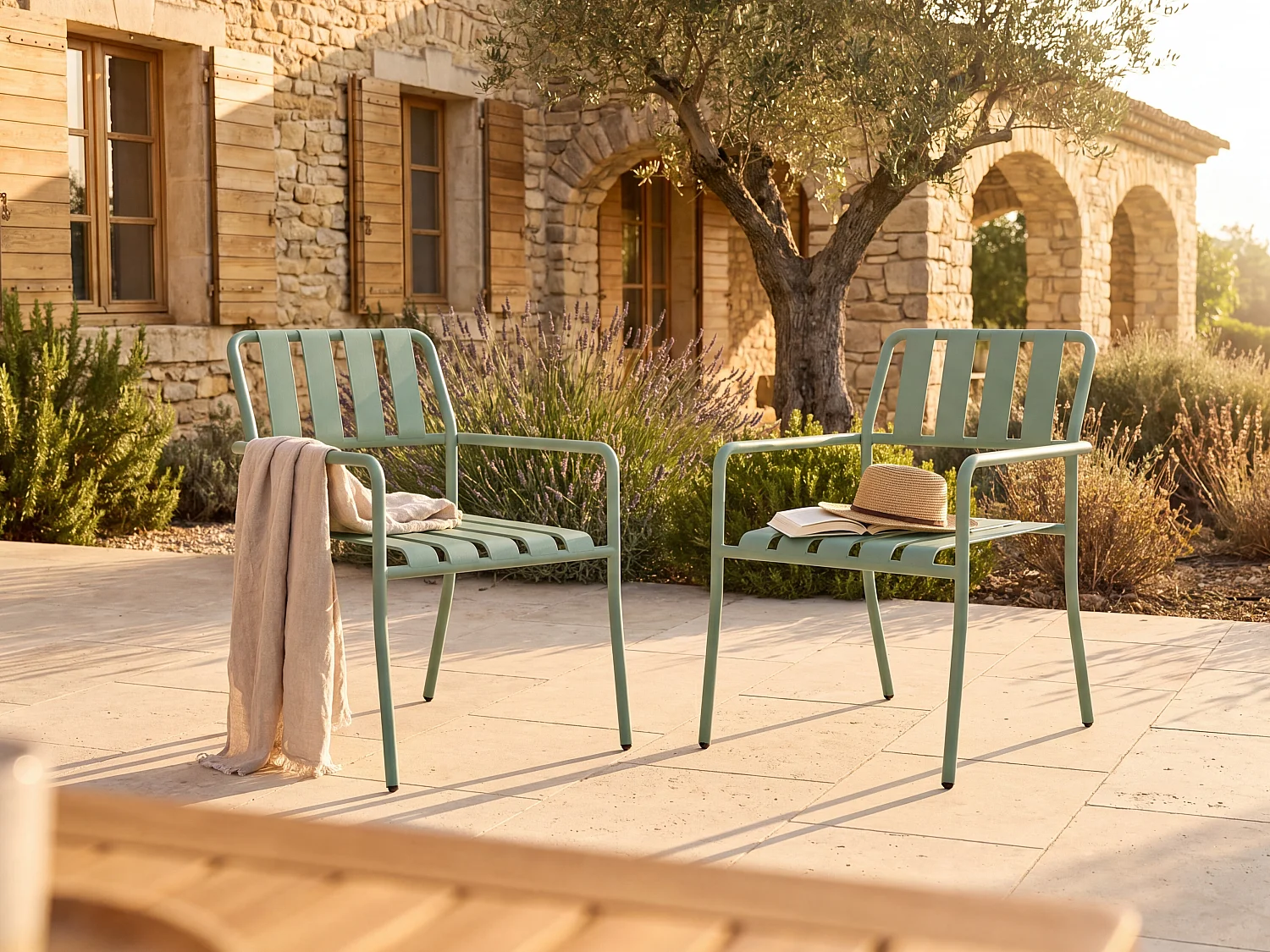 Gartensessel stapelbar 2er-Set - Metall - Mandelgrün - BIRMOS von MYLIA