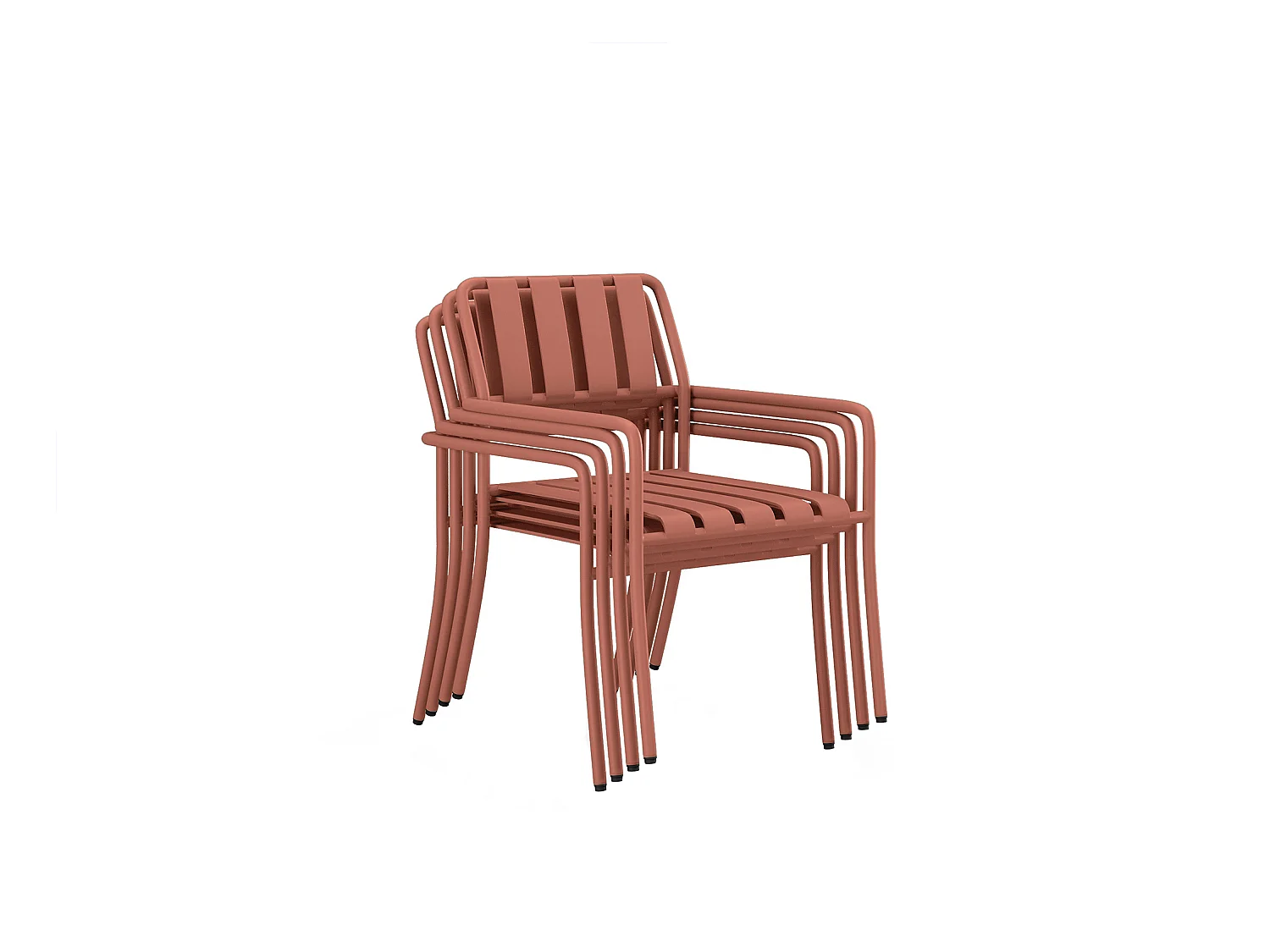 Salle à manger de jardin en métal : la table L.160 cm et 6 fauteuils - Terracotta - BIRMOS de MYLIA
