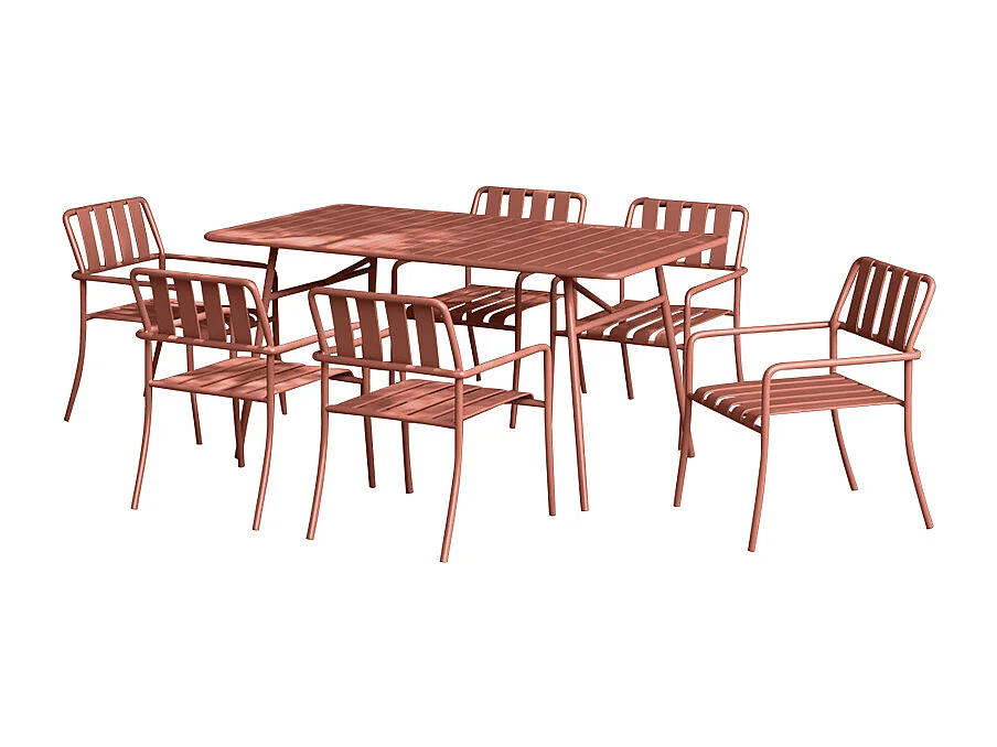 Sala da pranzo da giardino in Metallo: il tavolo L.160 cm e 6 poltrone Terracotta - BIRMOS di MYLIA
