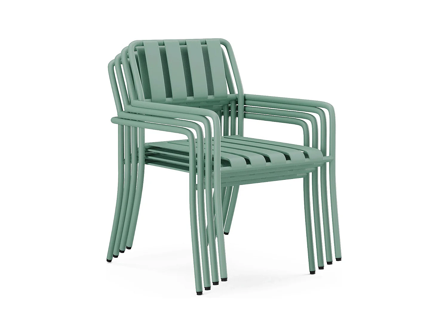 Conjunto de jantar de jardim metal: mesa C160 cm e 6 cadeirões verde amêndoa - BIRMOS de MYLIA