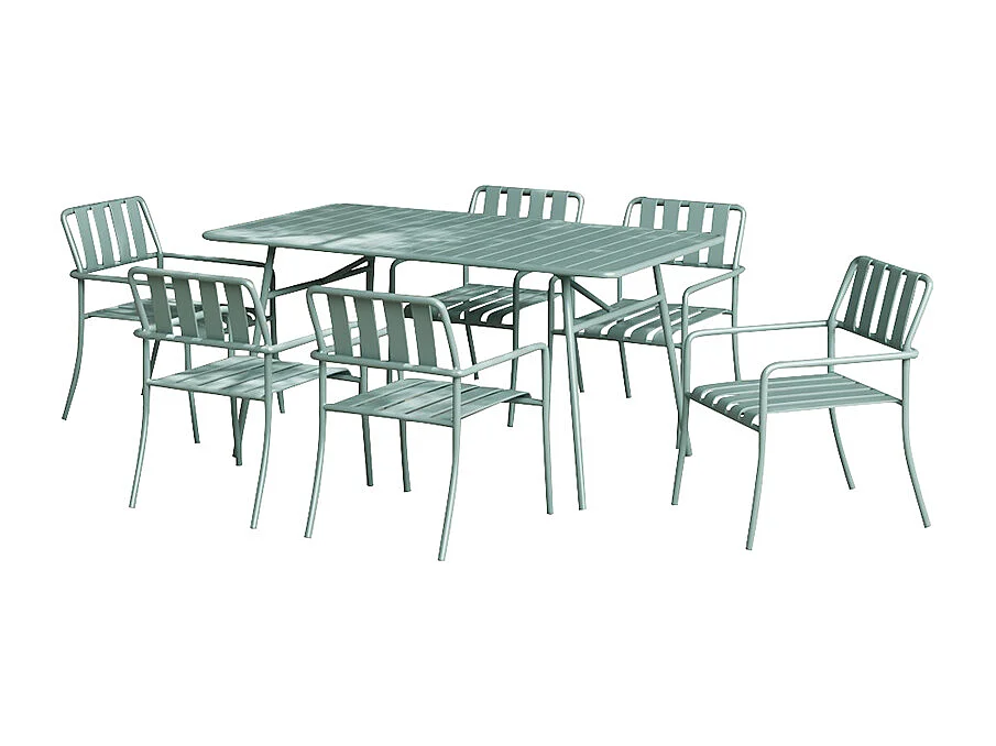 Sala da pranzo da giardino in Metallo: il tavolo L.160 cm e 6 poltrone Verde acqua - BIRMOS di MYLIA