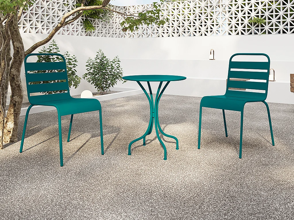 Set van 2 stapelbare metalen tuinstoelen - Blauwgroen - MIRMANDE van MYLIA