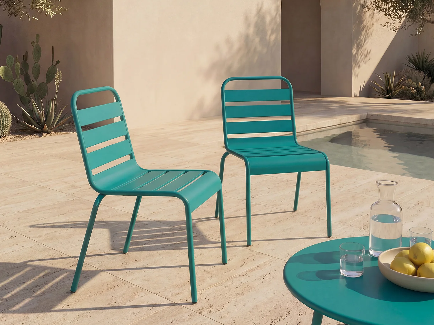 Lot de 2 chaises de jardin empilables en métal - Bleu canard - MIRMANDE de MYLIA