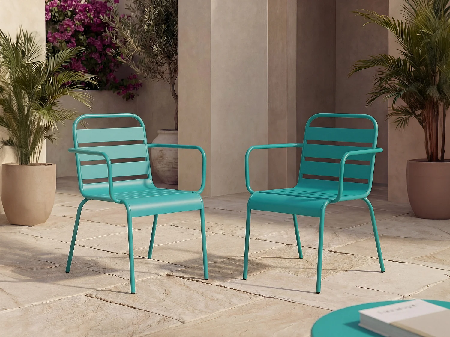 Lot de 2 fauteuils de jardin empilables en métal - Bleu canard - MIRMANDE de MYLIA