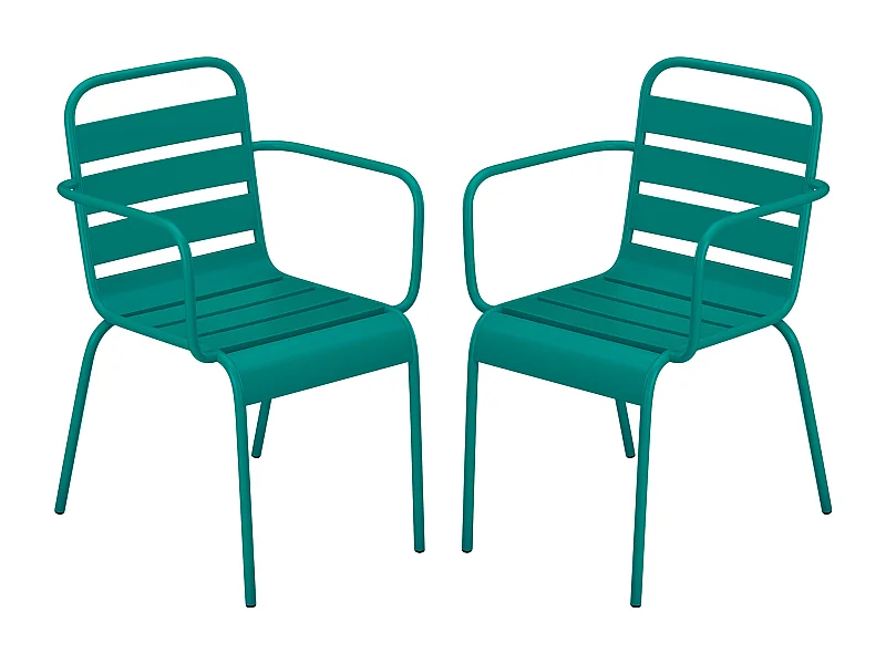 Lot de 2 fauteuils de jardin empilables en métal - Bleu canard - MIRMANDE de MYLIA