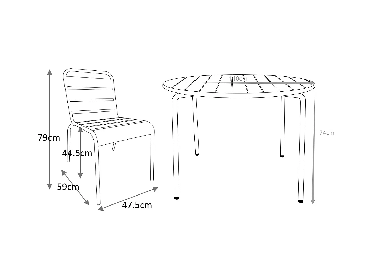 Salle à manger de jardin en métal - une table D.110 cm et 4 chaises empilables - Bleu canard - MIRMANDE de MYLIA