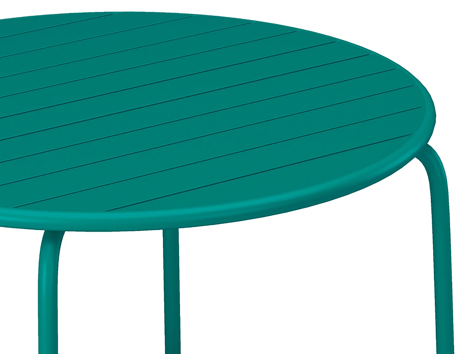 Conjunto de sala de jantar de jardim em metal, uma mesa D.110 cm e 4 cadeiras empilháveis azul-esverdeado - MIRMANDE de MYLIA