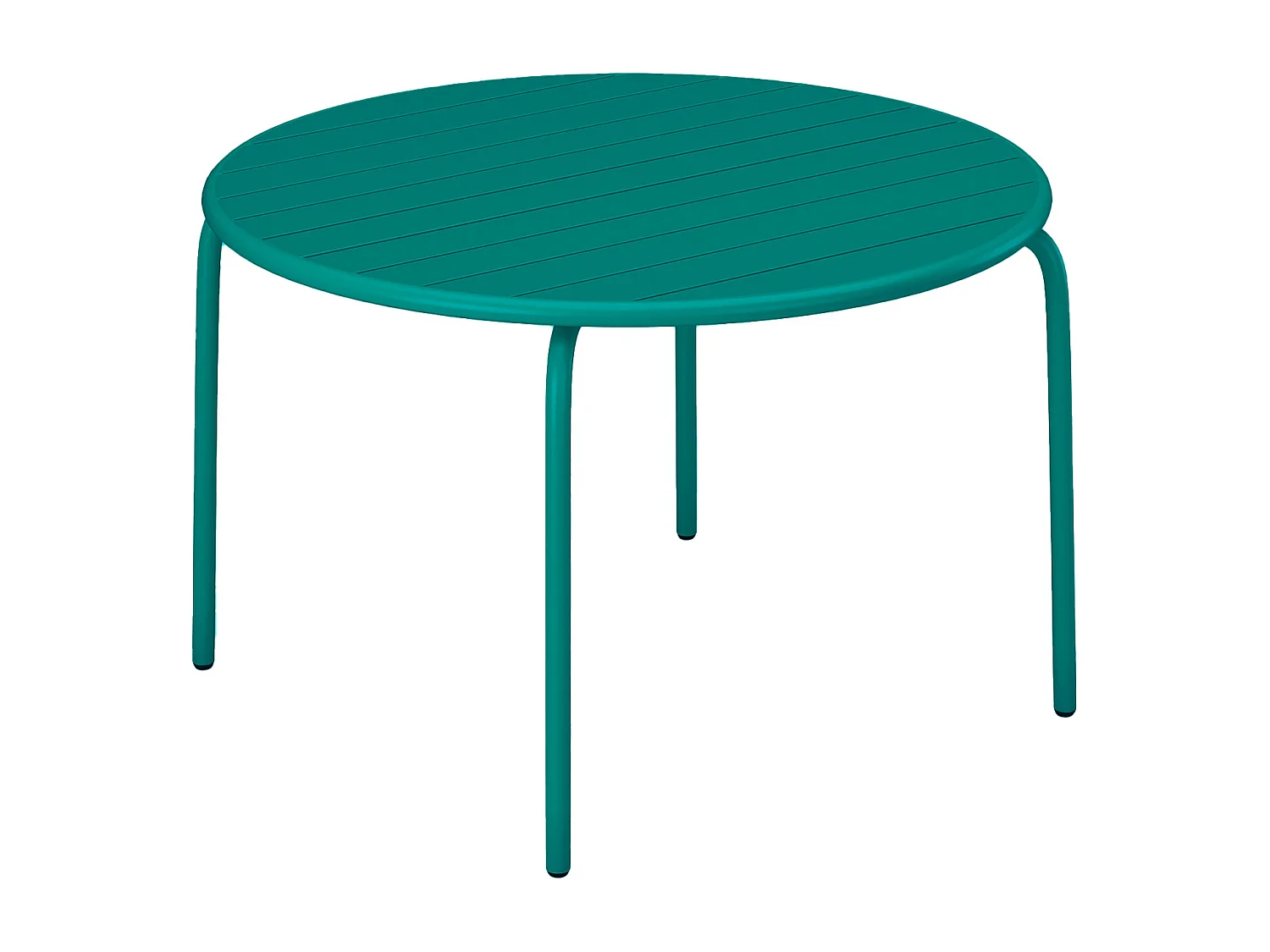 Conjunto de sala de jantar de jardim em metal, uma mesa D.110 cm e 4 cadeiras empilháveis azul-esverdeado - MIRMANDE de MYLIA