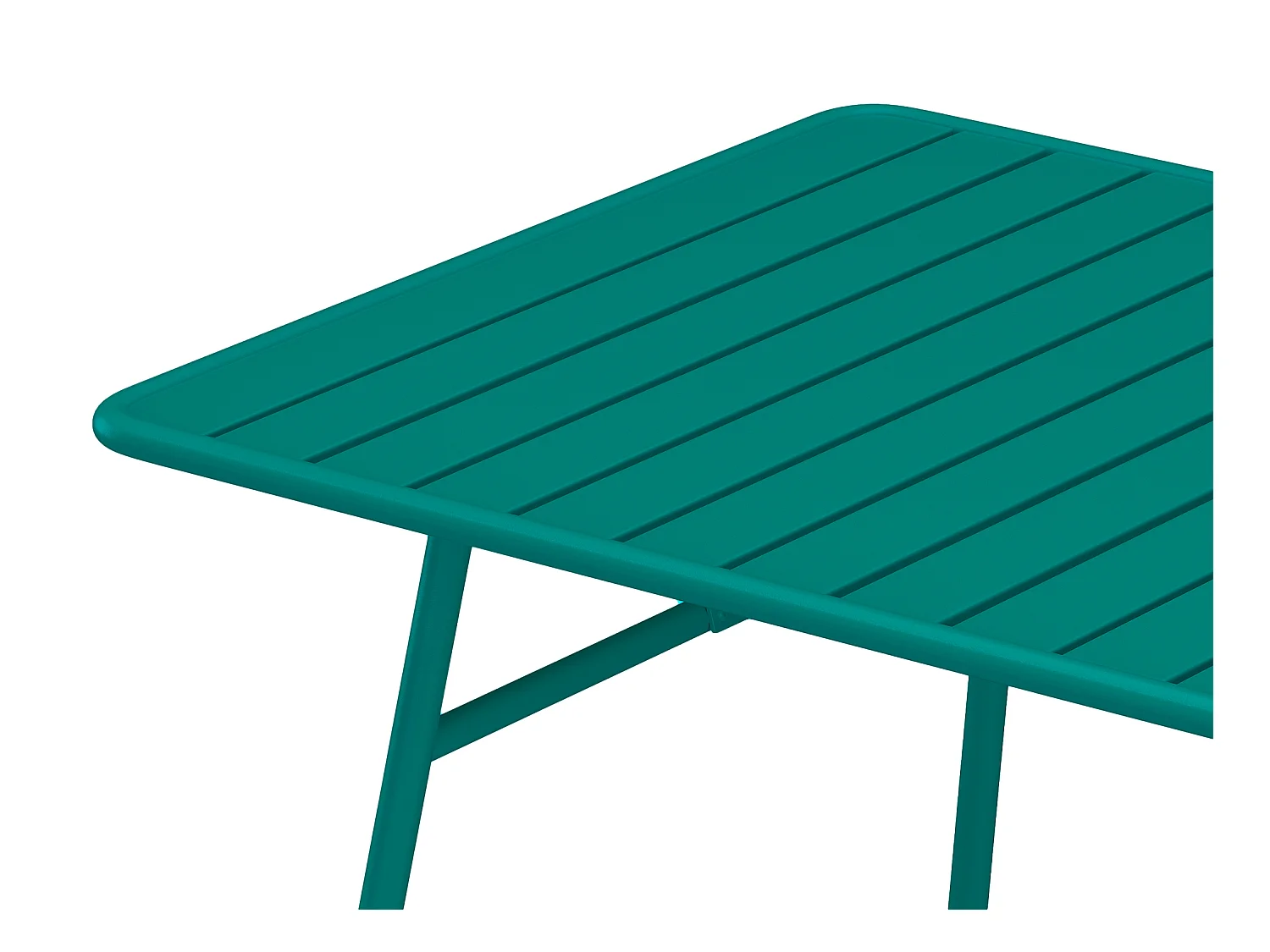 Conjunto de sala de jantar de jardim em metal, uma mesa C160 cm e 4 cadeiras empilháveis azul-esverdeado - MIRMANDE de MYLIA
