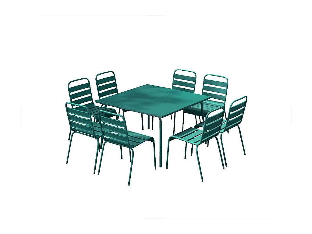 Garten-Essgruppe: Tisch L. 120 cm + 8 stapelbare Stühle - Metall - Blau - MIRMANDE von MYLIA