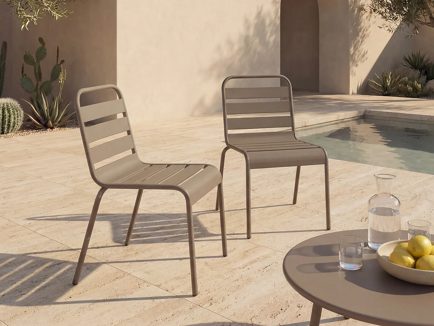 Lot de 2 chaises de jardin empilables en métal - Taupe - MIRMANDE de MYLIA