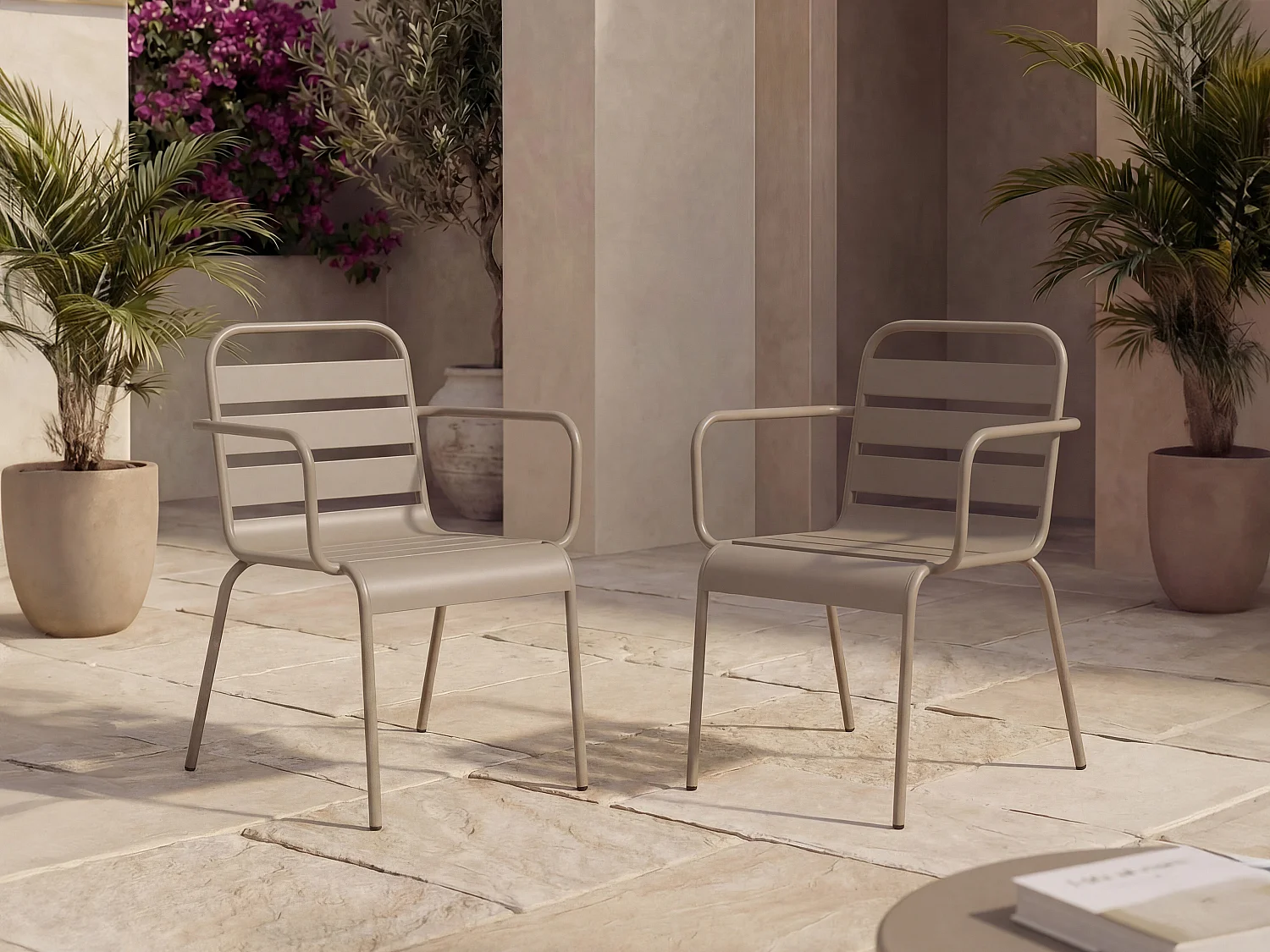 Gartensessel stapelbar 2er-Set - Metall - Taupe - MIRMANDE von MYLIA