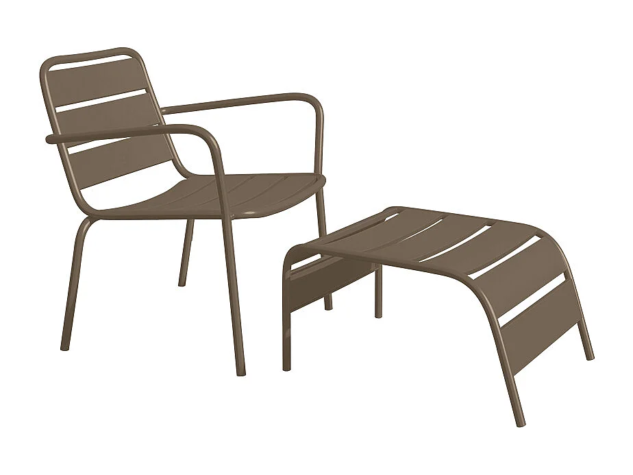 Fauteuil bas de jardin empilable + repose pied en métal - Taupe - MIRMANDE de MYLIA