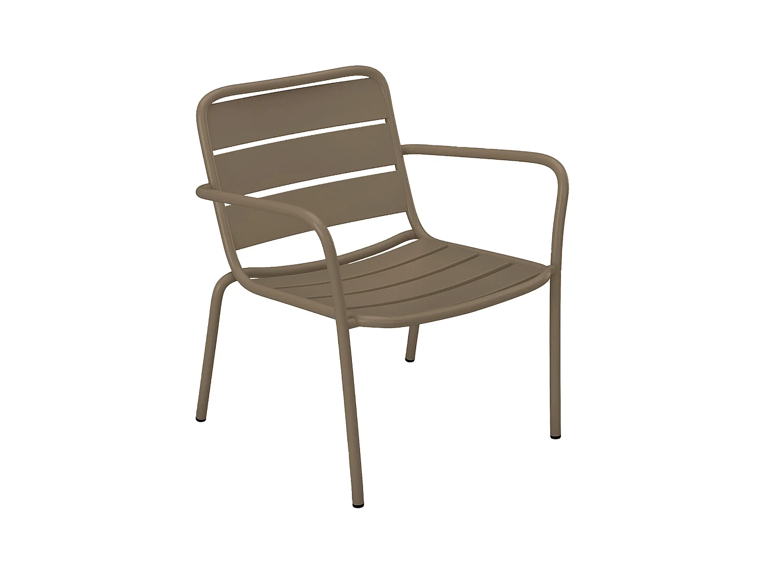 Trädgårdsmöbler i metall - 2 stapelbara låga fåtöljer och ett runt sidobord - Taupe - MIRMANDE från MYLIA