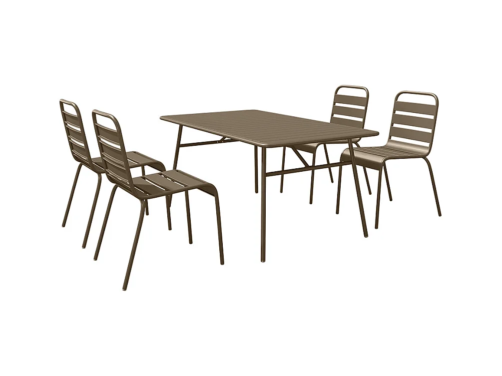 Salle à manger de jardin en métal - une table L.160 cm et 4 chaises empilables - Taupe - MIRMANDE de MYLIA