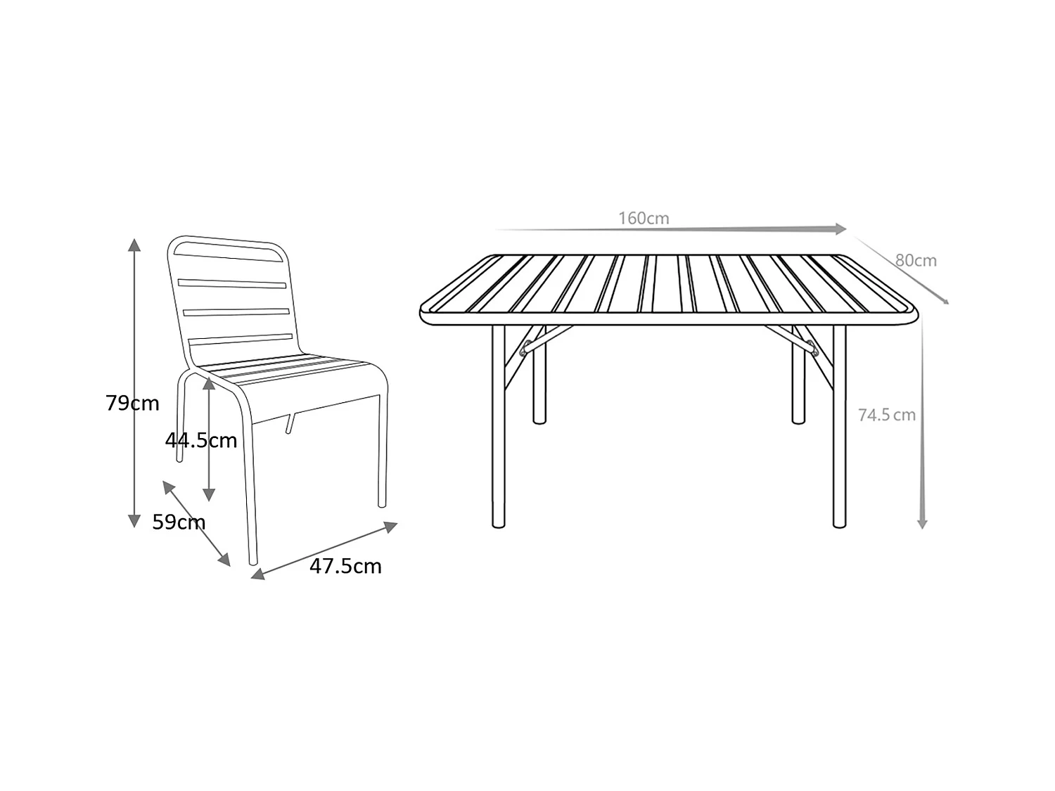 Salle à manger de jardin en métal - une table L.160 cm et 4 chaises empilables - Taupe - MIRMANDE de MYLIA