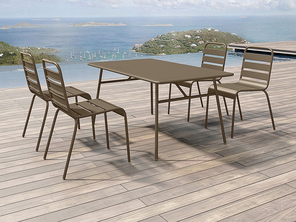 Vente-unique Garten-Essgruppe, Tisch L. 160 Cm + 4 Stapelbare Stühle - Metall - Taupe - Mirmande Von Mylia