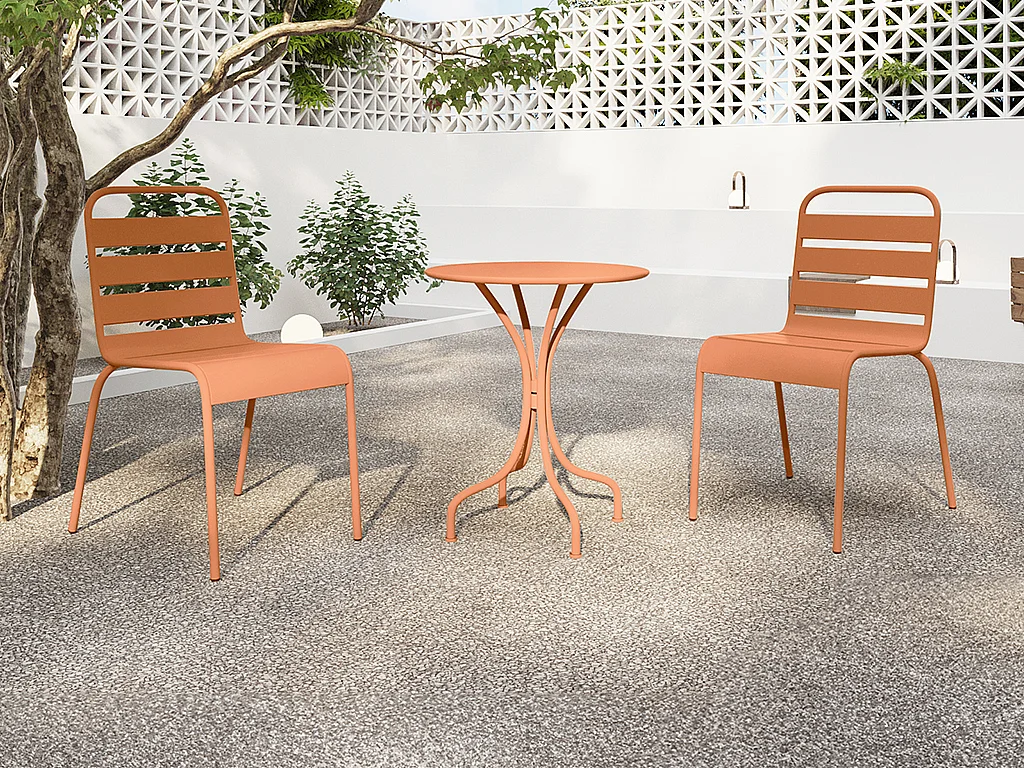 Lot de 2 chaises de jardin empilables en métal - Orange clair - MIRMANDE de MYLIA