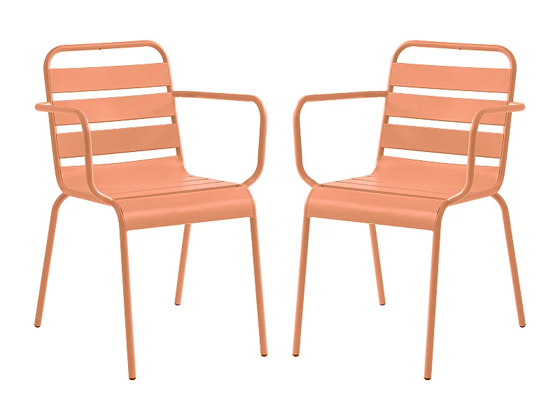 Lot de 2 fauteuils de jardin empilables en métal - Orange clair - MIRMANDE de MYLIA