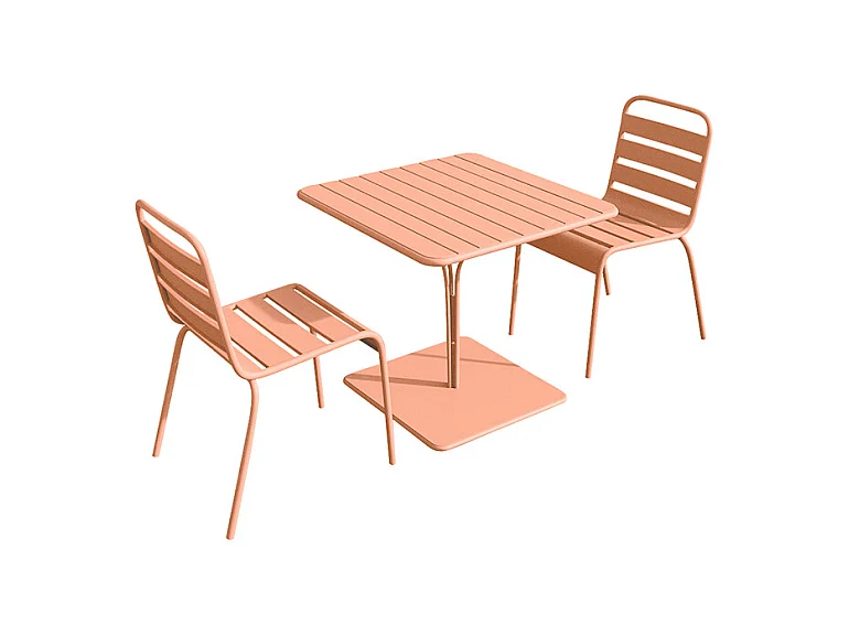 Comedor de jardín de metal - una mesa de 80 cm y 2 sillas apilables - naranja claro - MIRMANDE de MYLIA