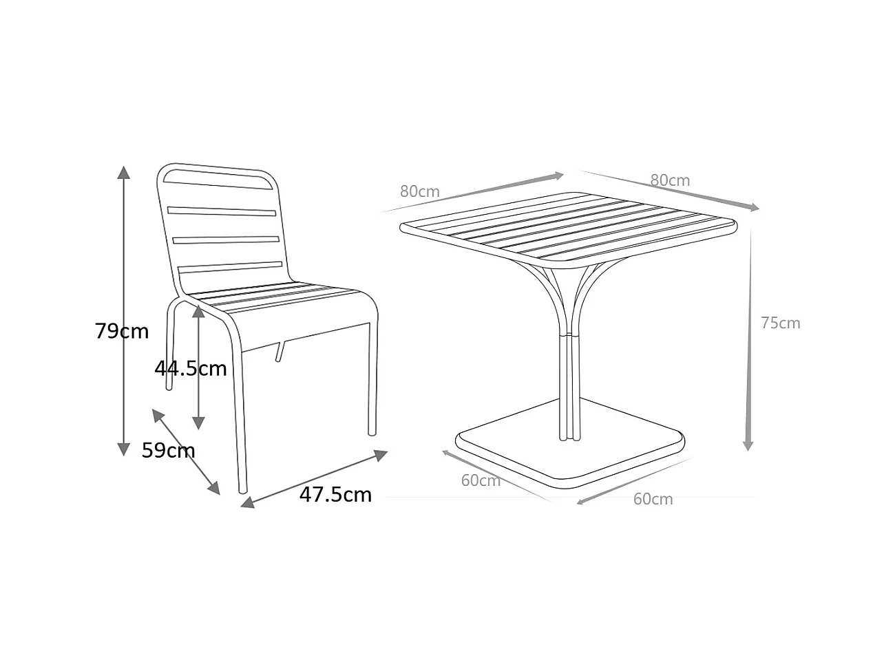 Comedor de jardín de metal - una mesa de 80 cm y 2 sillas apilables - naranja claro - MIRMANDE de MYLIA