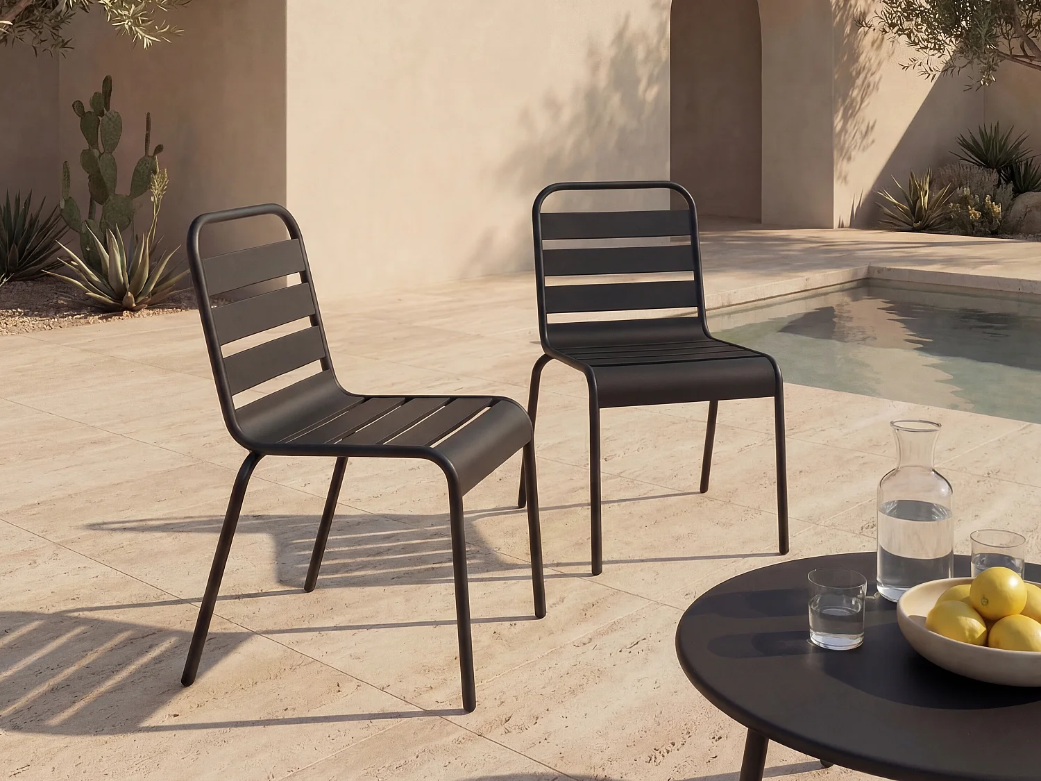 Lot de 2 chaises de jardin empilables en métal - Noir - MIRMANDE de MYLIA