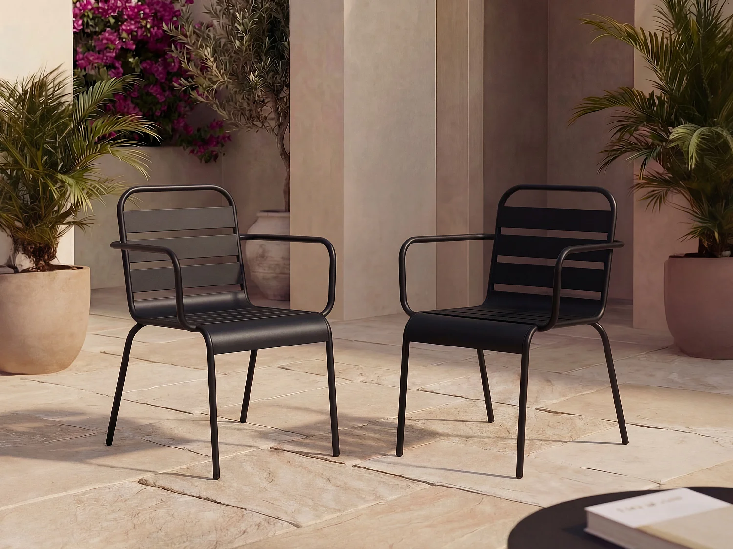 Gartensessel stapelbar 2er-Set - Metall - Schwarz - MIRMANDE von MYLIA