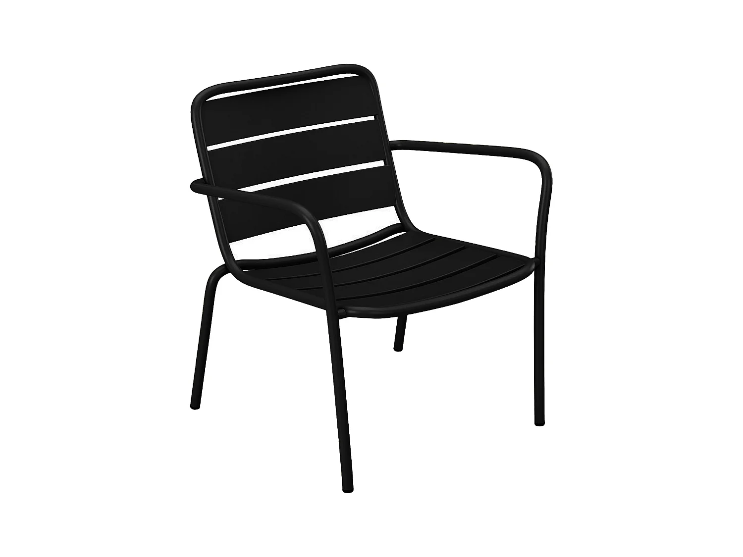 Salotto da giardino 2 poltrone basse impil. e un tavolo supplementare tondo Metallo Nero  - MIRMANDE di MYLIA