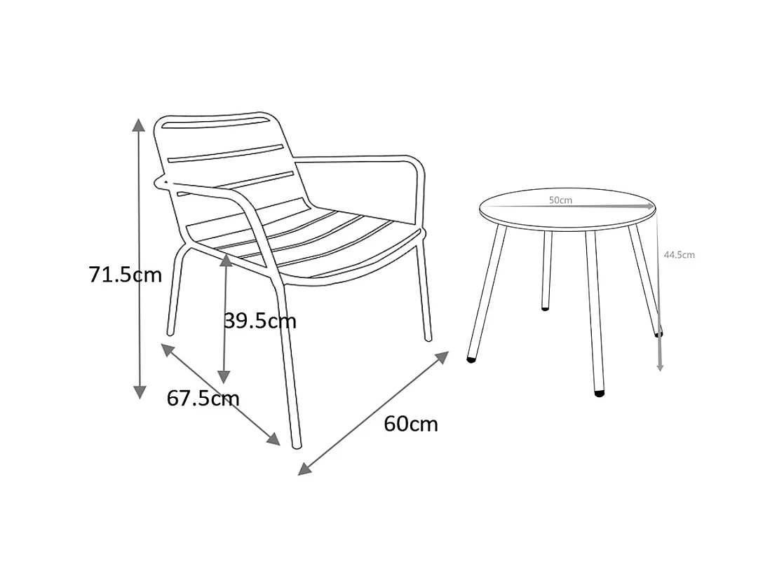 Salotto da giardino 2 poltrone basse impil. e un tavolo supplementare tondo Metallo Nero  - MIRMANDE di MYLIA