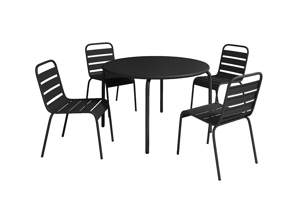 Salle à manger de jardin en métal - une table D.110 cm et 4 chaises empilables - Noir - MIRMANDE de MYLIA