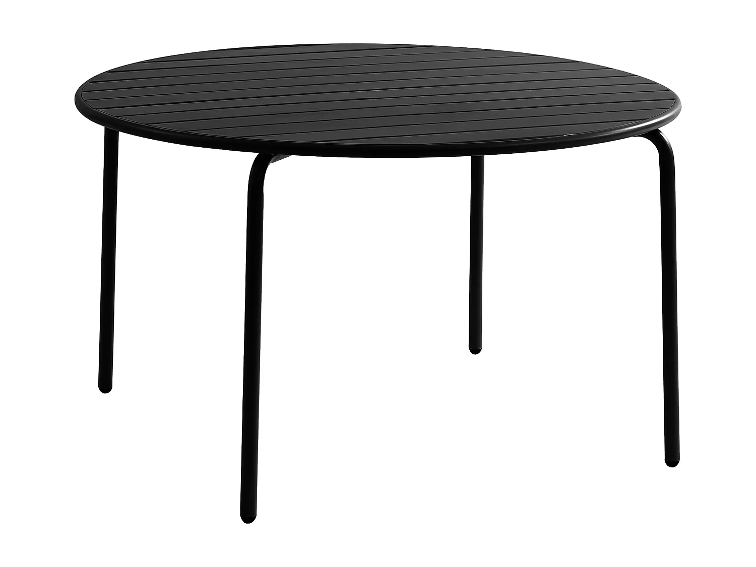 Garten-Essgruppe: Tisch D. 110 cm + 4 stapelbare Stühle - Metall - Schwarz - MIRMANDE von MYLIA