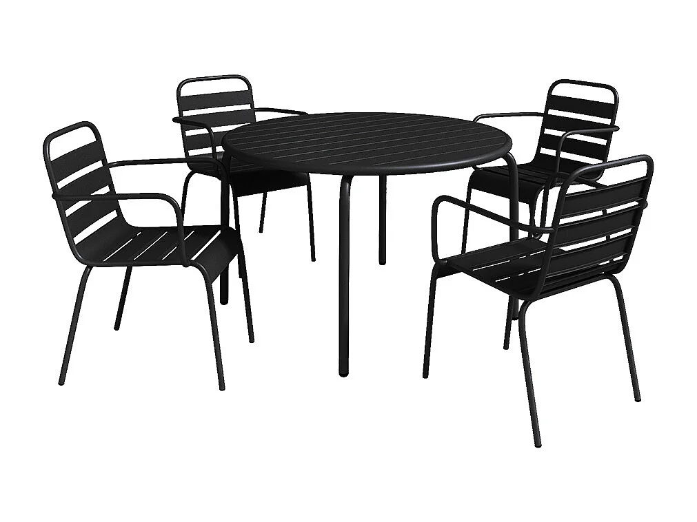 Salle à manger de jardin en métal - une table D.110 cm et 4 fauteuils empilables - Noir - MIRMANDE de MYLIA