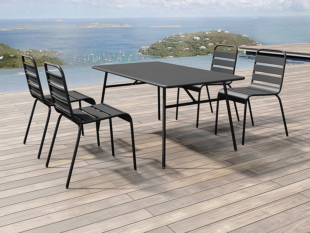 Vente-unique Garten-Essgruppe, Tisch L. 160 Cm + 4 Stapelbare Stühle - Metall - Schwarz - Mirmande Von Mylia
